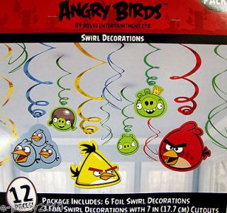 ANGRY BIRDS Shiny Hanging SWIRL DECORATIONS ~ Birthday Party Supplies