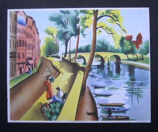 BERNARD PICTURE Co Art Deco City Canal scape Paris France Holland