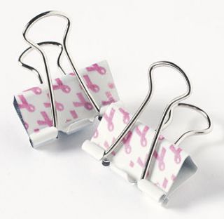 Pink Ribbon Metal Binder Clips 1 1/4 Breast Cancer Awareness Set of