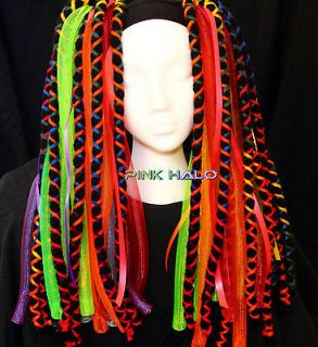 Falls Chakra rainbow hair neon rave UV glow blacklight dread yarn