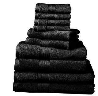 10 Piece Bathroom Bath Towel Wash Cloth Set 100% Cotton   Ebony Black