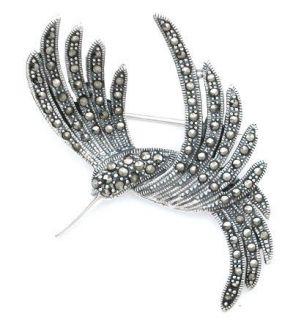 Marcasite Hummingbird Bird Pin Brooch 925 Sterling Silver Quality Gift