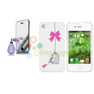White/Bird Cage Rubber Hard Case+2x Mirror Screen Protector For iPhone