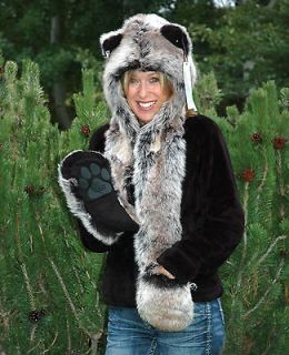 SpiritHoods Grey Wolf faux fur animal hat Guaranteed AUTHENTIC   $
