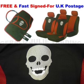 15 Piece Red Black Skeleton Skull car Seat Steering Wheel Cover Covers