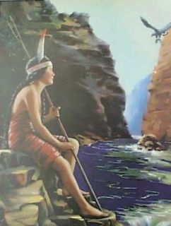 INDIAN MAIDEN   SPEAR FISHING   EAGLE STEALS HER FISH   Lithograph