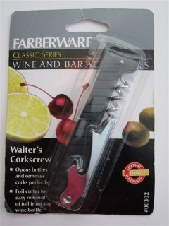 NEW Farberware Waiters Corkscrew Wine Bottle Opener Tool Bar Foil