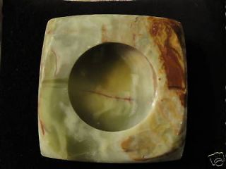 Vintage 60s Square 6 Green Onyx Ashtray /felt bottom