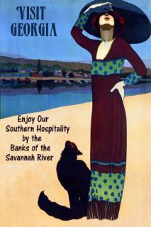 Visit Georgia Black Cat Savannah River Travel Large Vintage Poster