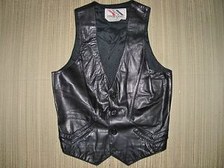 CHESS KING Vest LEATHER Size SMALL Western YOKE Black VINTAGE