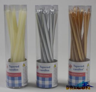 Tapered BIRTHDAY CAKE CANDLES Vanilla, Gold or Silver X12 5/13cms