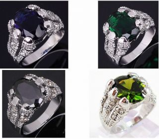 Mans 10KT White Gold Filled Ring Size 10 and 8 Sapphire/Emerald Gift