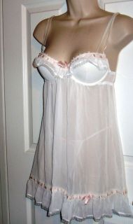 IN BLOOM BY JONQUIL Sheer Baby Doll/ Thong JLI086 Ivory/Pink Small