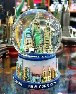 45mm New York City Snow Globe, Blue Base, Colored Landmarks, Small