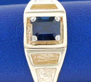 MEN,S BLUE SAPPHIRE EMRALD CUT RING 14KT IN VERY GOOD CONDITION