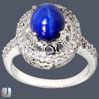 44cts BLUE STAR SAPPHIRE TOPAZ PRONG SET 6 RAY 925 SILVER RING size