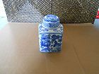 ginger jar w/ lid white with blue floral design ceramic made in China