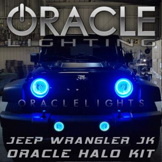 JK ORACLE Headlight + Fog Light HALO Kit BLUE Demon Eye LED Rings