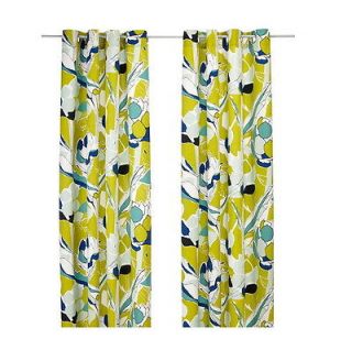 IKEA curtains 4 panels 57x98 eyelet heading green blue floral drapes
