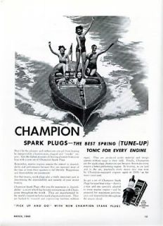 1940 CHAMPION SPARK PLUGS MARINE ENGINE MOTOR BOAT AD