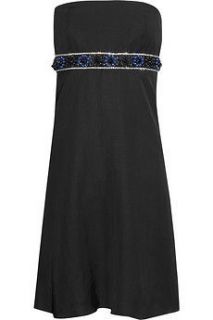 Chatvif black strapless beaded linen blend dress UK 8 EU 36 US 4 NEW