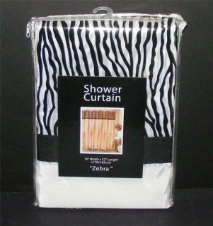 ZEBRA BLACK/WHITE Fabric SHOWER CURTAIN Satin/Flocked Animal Print