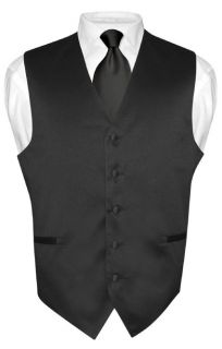 Mens BLACK Tie Dress Vest and NeckTie Set for Suit or Tuxedo