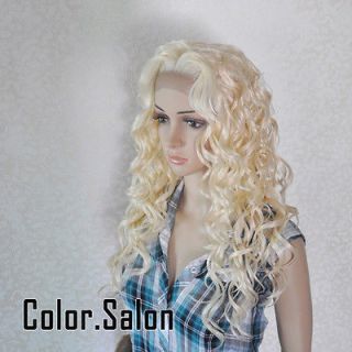 HAND TIED Synthetic Hair LACE FRONT FULL WIGS GLUELESS Light Blonde 96