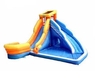 Bounceland Inflatable Fun Ship Water Slides with large pool and water