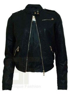 Woman Faux Leather Biker Jacket PVC Bomber Quilted Jacket Gold Zip