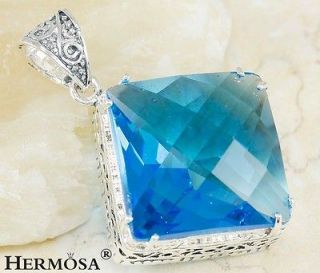 Outstanding Russian Huge Square Blue Topaz Vintage Genuine Silver