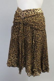 ANGEL NINA Brown Beige Silk Animal Print Layered A Line Skirt Sz 44