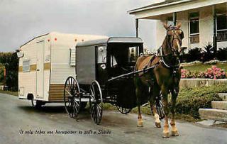 Advertising Postcard 1960s Amish Horse & Buggy Pulling Shasta Travel