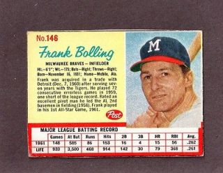 1962 POST CEREAL #146 FRANK BOLLING MILWAUKEE BRAVES BT8123
