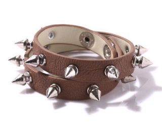 Row Unisex Leather Rivet Spike Studded Wristband Bracelet Cuff Bangle