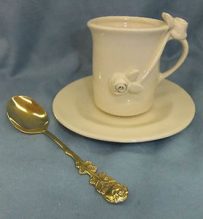 Mud Pie USA Small Saucer Cup & Spoon (Stainless Steel Japan) White
