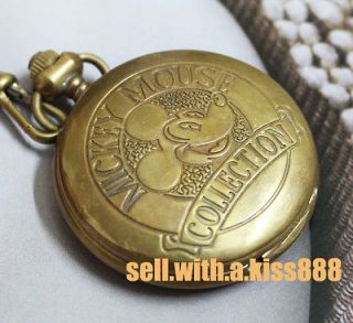 Rare Mickey Mouse Case Brass Necklace Pocket Watch US