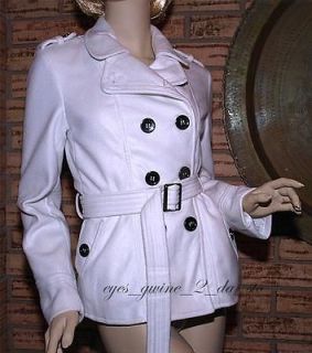 New COZY short trench DOUBLE BREASTED PEA COAT jacket w belt WHITE L