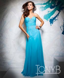 TONY BOWLS 2351100 Turquoise $500 Prom Ball Formal Gown  BRAND NEW