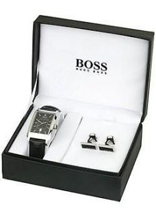 HUGO BOSS 1512225 Mens Leather Watch & Cuff Link Set Authorised