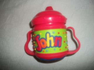 NEW JOHN SIPPY CUP RED PERSONALIZED NON SPILL VALVE