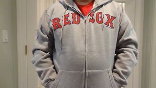 NWT MLB Mens Boston Red Sox Gray Full Zip Hooded Sweatshirt   Sizes M