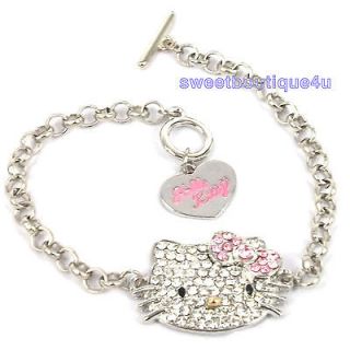 PINK BOW Cute HelloKitty cat CRYSTAL Charm bracelet for Girl Kid best