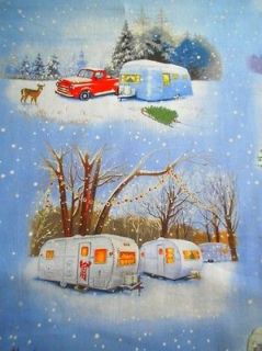 Studio Fabric Vintage Trailers Campers Winter Blue for Aprons Quilts