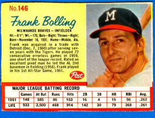 1962 Post FRANK BOLLING (Milwaukee Braves)