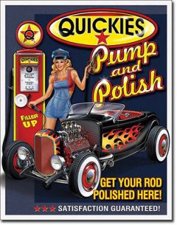 HOT VINTAGE STYLE QUICKIES PUMP AND POLISH SIGN RAT STREET ROD GAS