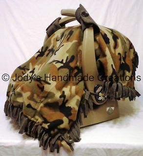 BROWN ARMY CAMO FLEECE / INFANT / BABY CARSEAT CANOPY / TENT / COVER