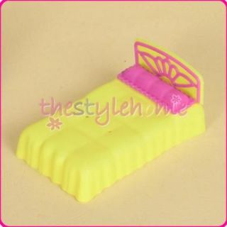 Doll Bed Yellow pink pillow for Barbie Sister Kelly flower pattern