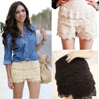 Womens Sweet Cute Crochet Tiered Lace Shorts Skorts Short Pants