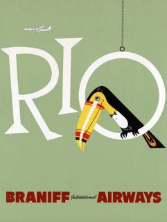 Rio de Janeiro Brazil Braniff Airways Travel Poster Re Print A4
